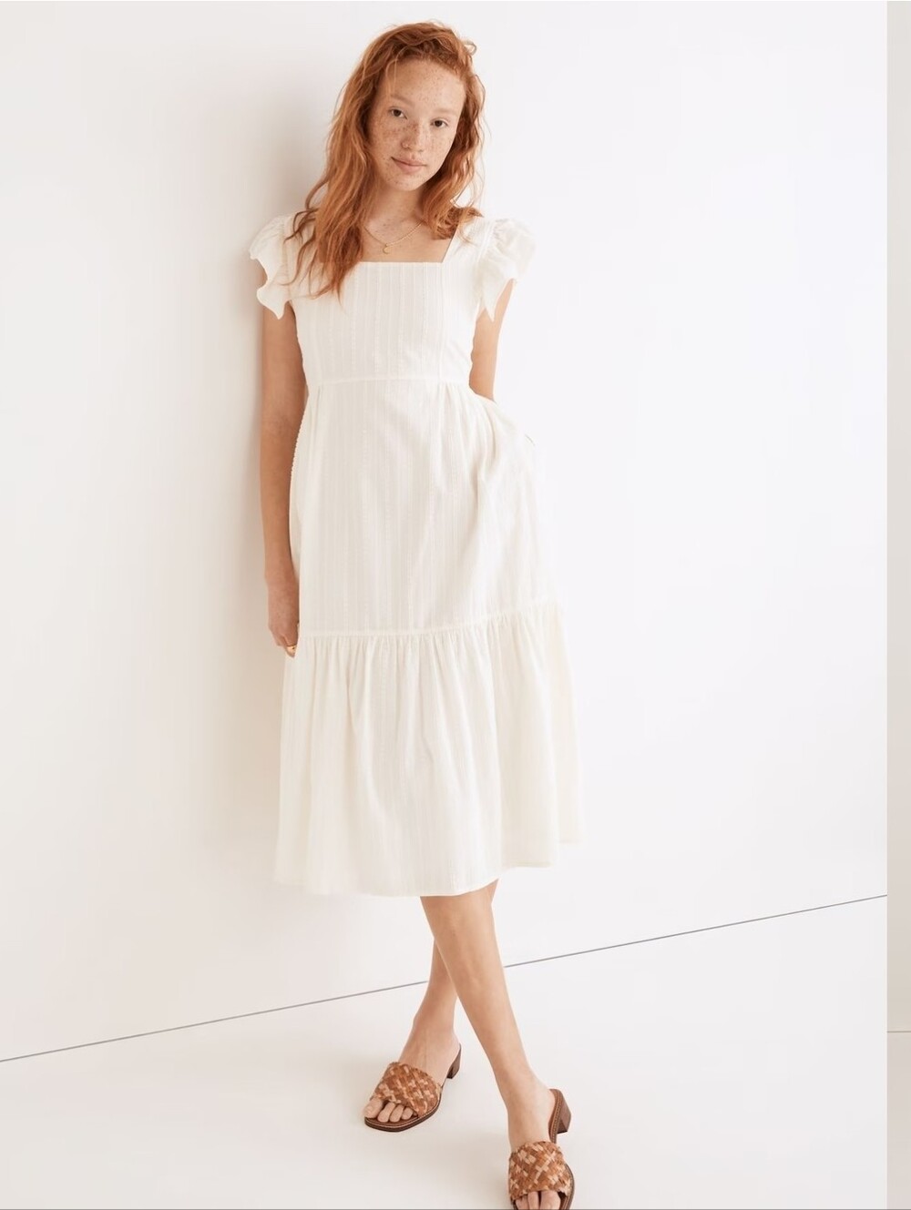 Madewell White Ruffle Strap Tiered Midi Dress Medium